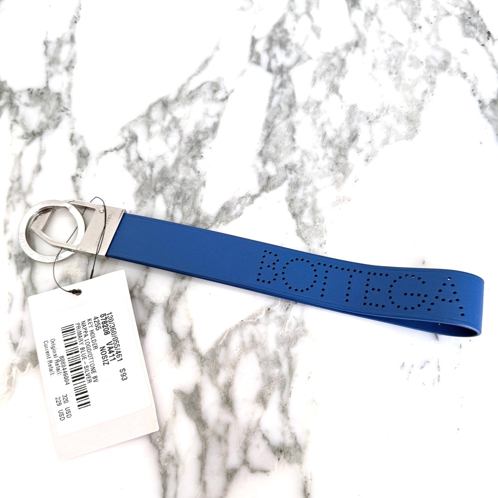 Bottega Veneta perforated logo leather keychain in primary blue
